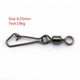 50pcs/lot Stainless Steel Fishing Bearing MS+QL Swivels Interlock Rolling Swivel with Hooked Snap  Fishing Hook Connector Tackle