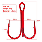 10pcs/lot 2# 4# 6# 8# 10# Fishing Hooks High Carbon Steel Material Treble Hook Fishing Tackle Round Bent Red Color Fishing Tools
