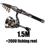 1.5M-2.4M Telescopic Fishing Rod combo and Fishing Reel Full kit Wheel Portable Travel Fishing Rod Spinning Fishing Rod Combo