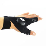 Black Outdoor Fishing Magic Strap Fingerless Glove LED Flashlight Torch Cover Survival Camping Hiking Rescue Tool
