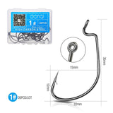 DONQL 20pcs/ Set Wide Crank Fishing Hook Carbon Steel Offset Fishhook For Soft Worm Lure 5/0#-1# Bass Barbed Carp Fishing Hooks