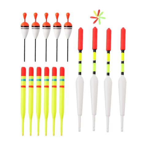 1 set (15Pcs) Vertical Buoy Sea Fishing Floats Assorted Size for Most Type of Angling with Attachment Rubbers Fishing Lures